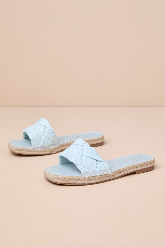 Shop Beach By Matisse Ivy Aqua Raffia Slide Sandals In Blue