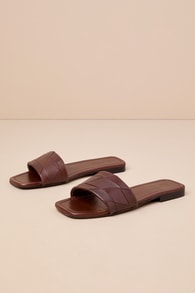 Portland Brown Leather Woven Slide Sandals