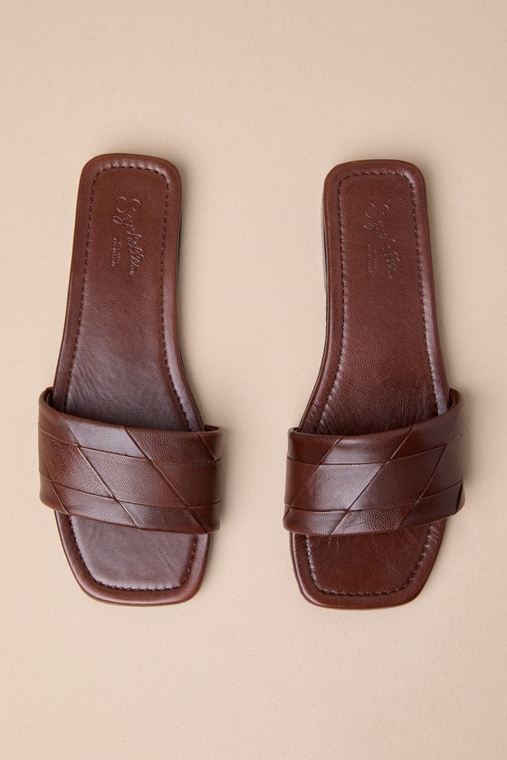 Shop Seychelles Portland Brown Leather Woven Slide Sandals