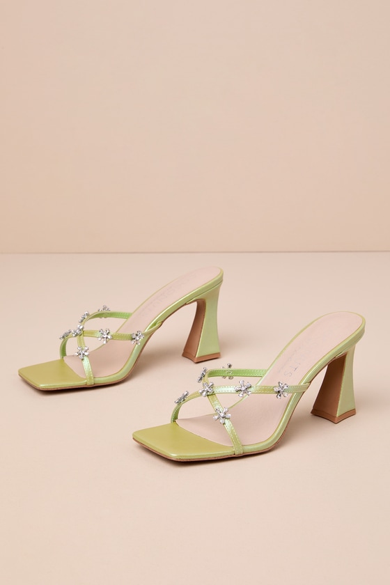 Shop Coconuts By Matisse Levi Lime Metallic Rhinestone High Heel Slide Sandals In Green