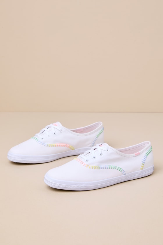 Champion White Canvas Whipstitch Lace-Up Sneakers 2