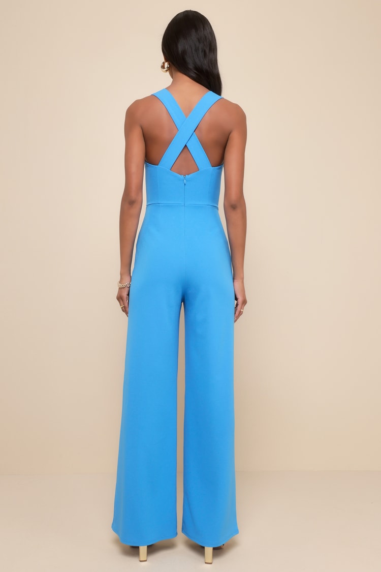 Glamorous Dedication Blue Sleeveless Wide-Length Jumpsuit