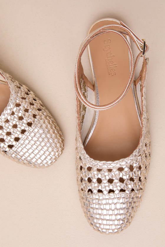 Shop Seychelles Monet Light Gold Metallic Woven Ankle Strap Flats