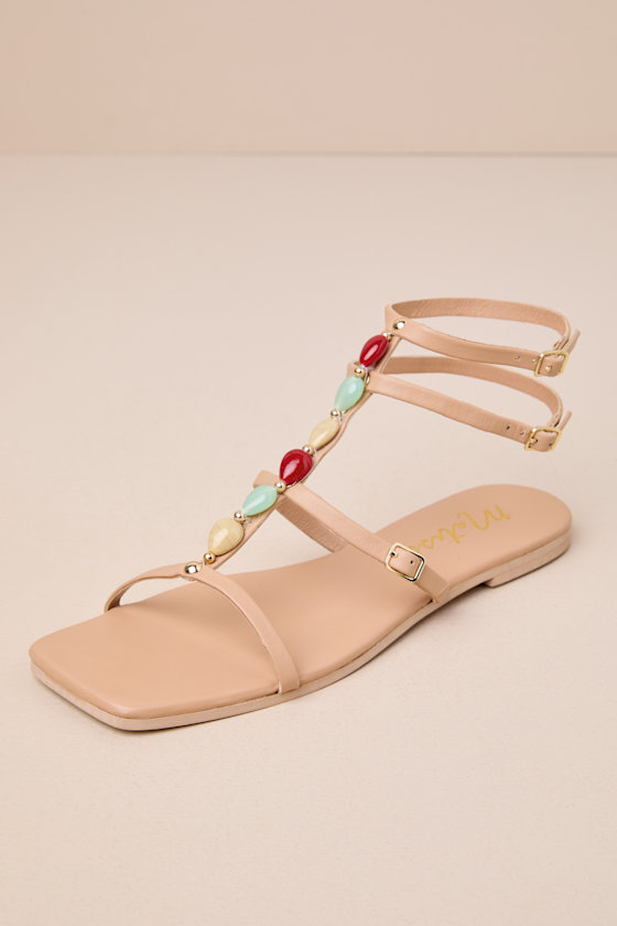 Verona Natural Beaded Leather Gladiator Sandals 4