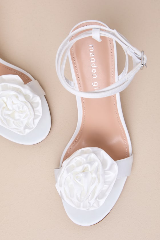 Shop Madden Girl Bloomingg Ivory Rosette Ankle Strap High Heel Sandals