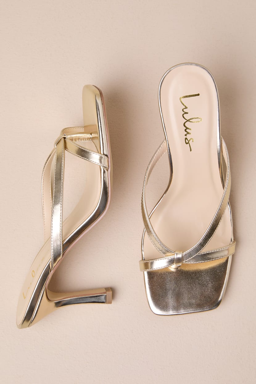 Shiny Gold Sandals - Strappy High Heel Sandals - Slide Sandals - Lulus