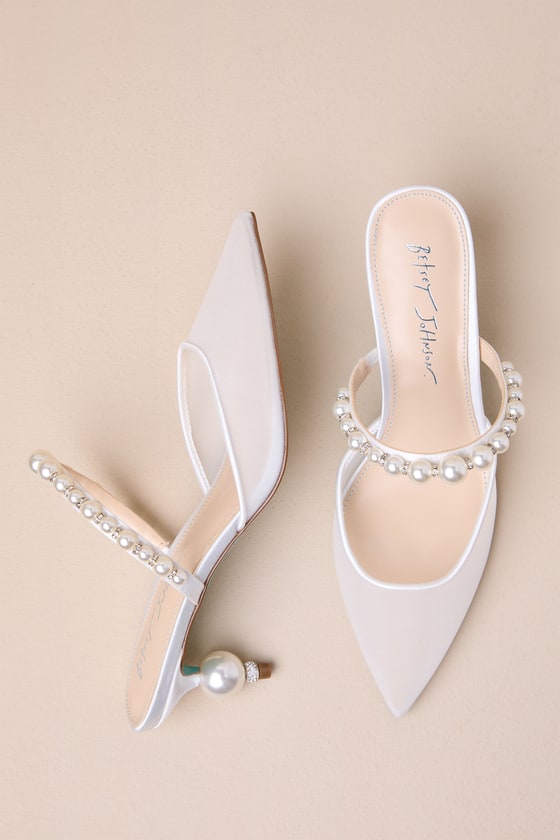 Shop Betsey Johnson Sb-evey Ivory Mesh Pearl Rhinestone Pointed-toe Mule Pumps