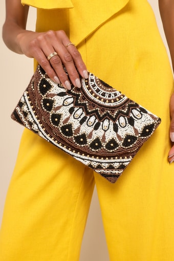 Poised to Dazzle Black Multi Beaded Pearl Clutch