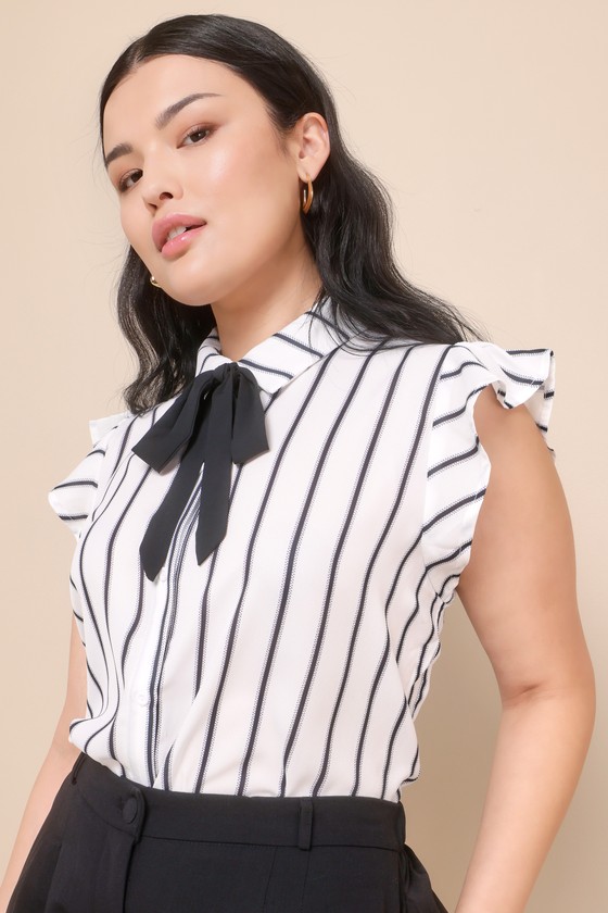 Burke Black and White Striped Tie-Neck Top 5