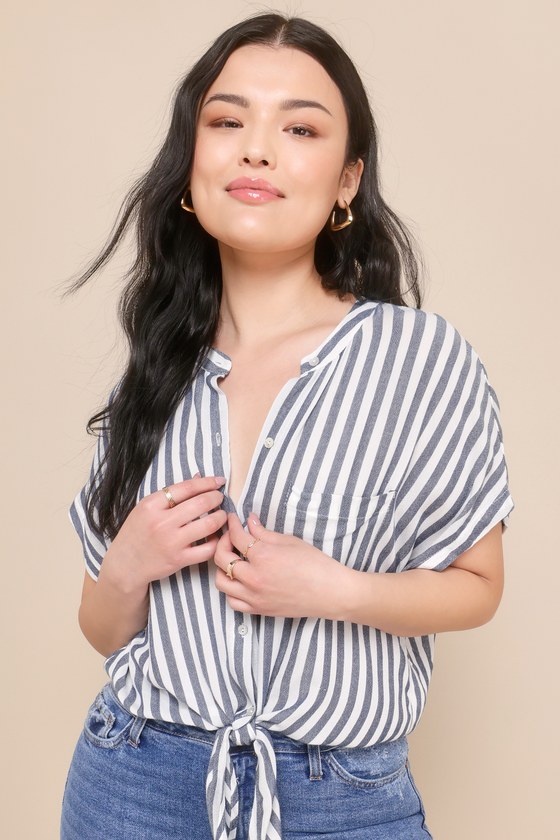 Newport Beach Grey and White Striped Top 5