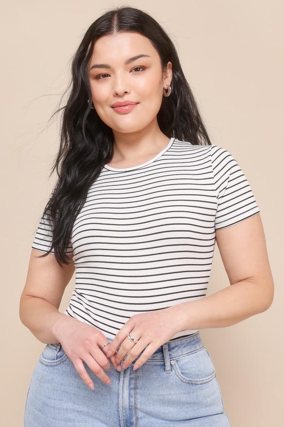 Kinship Black and White Striped Ribbed Bodysuit 5