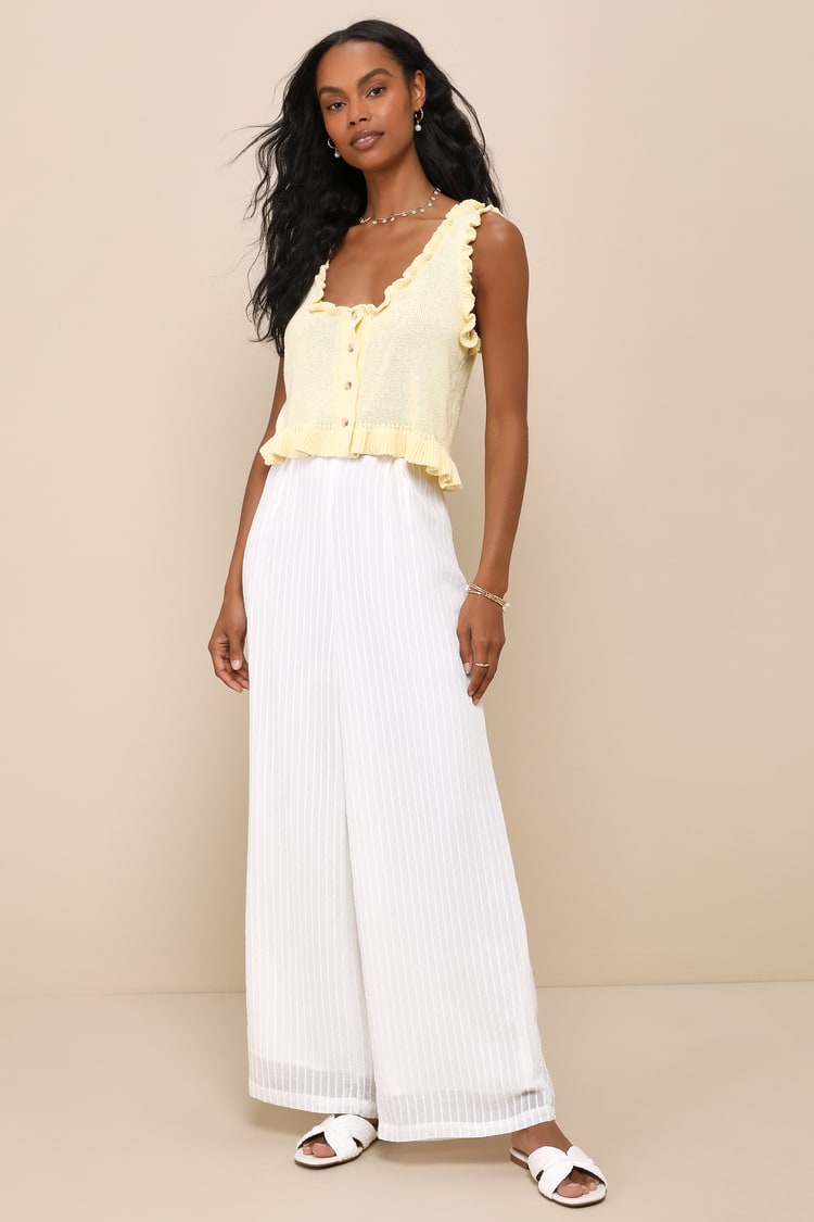 Smiling Sweetie Light Yellow Knit Ruffled Sleeveless Sweater Top