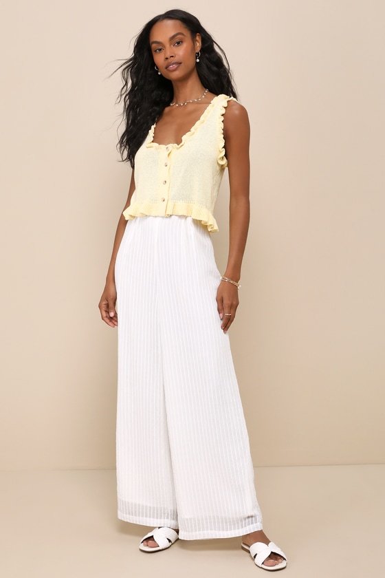 Smiling Sweetie Light Yellow Knit Ruffled Sleeveless Sweater Top 4