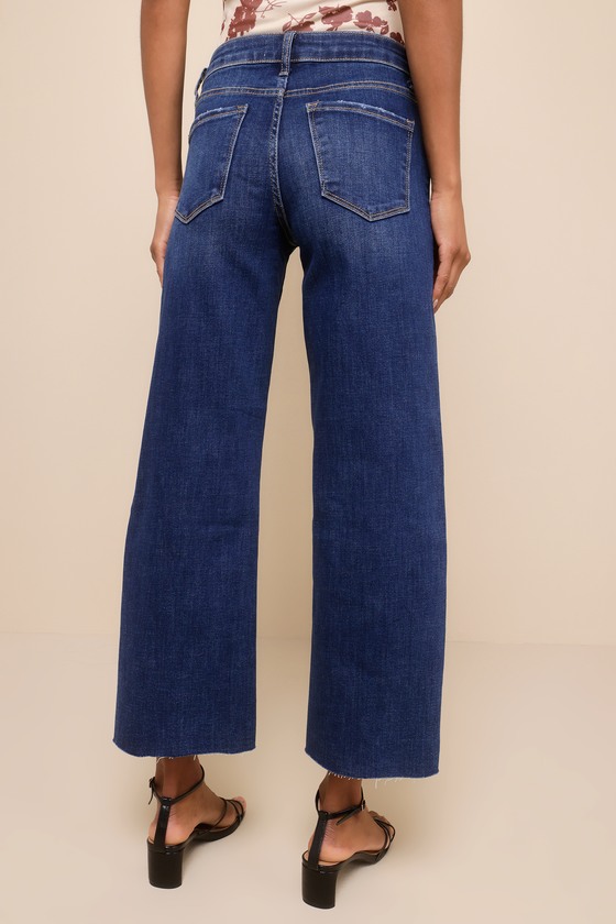 Shop Vervet Favorite Mood Dark Wash Mid-rise Wide-leg Cropped Denim Jeans In Blue