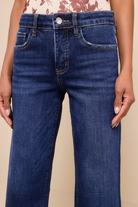 Shop Vervet Favorite Mood Dark Wash Mid-rise Wide-leg Cropped Denim Jeans In Blue