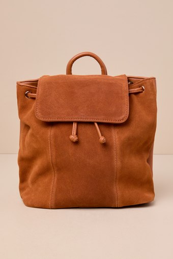 Quinlan Brown Suede Leather Drawstring Backpack