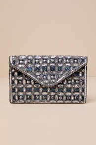 Glittering Choice Black and Silver Beaded Sequin Clutch