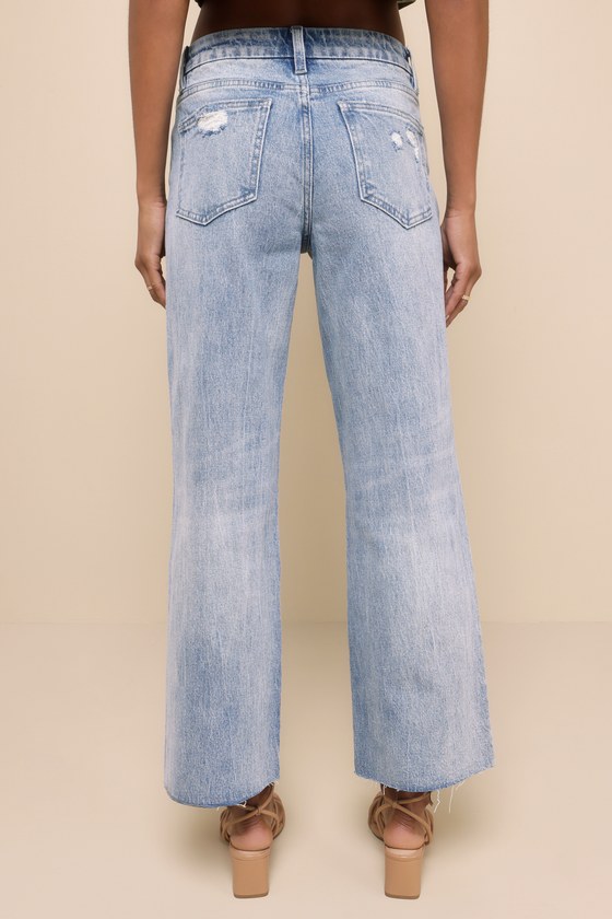 VERVET OLIVIA LIGHT WASH DISTRESSED MID RISE CROPPED DENIM JEANS 
