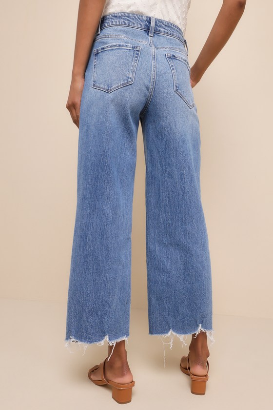 Shop Vervet Olivia Medium Wash High Rise Distressed Denim Jeans In Blue
