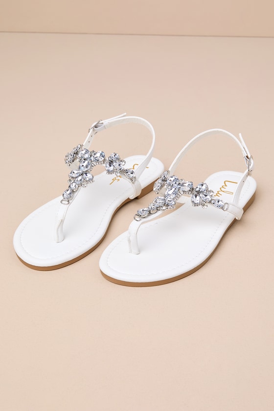 Westan White Rhinestone T-Strap Sandals 2