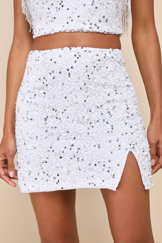Shop Lulus Glam Of The Moment White Beaded Sequin Mini Skirt