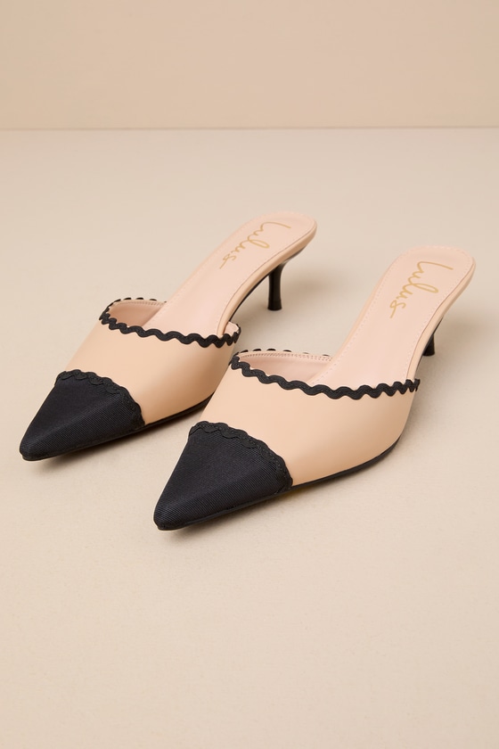 Shop Lulus Calton Light Nude And Black Pointed-toe Mules Pumps