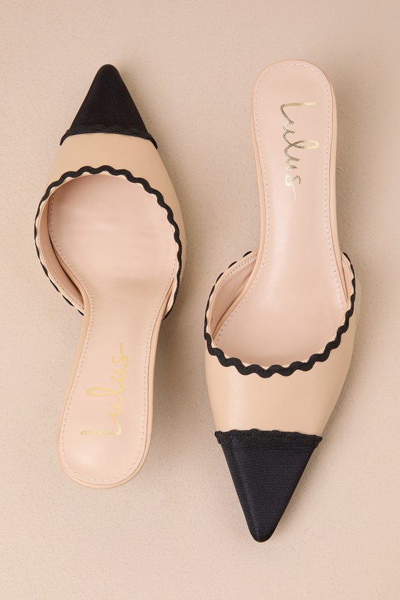Shop Lulus Calton Light Nude And Black Pointed-toe Mules Pumps
