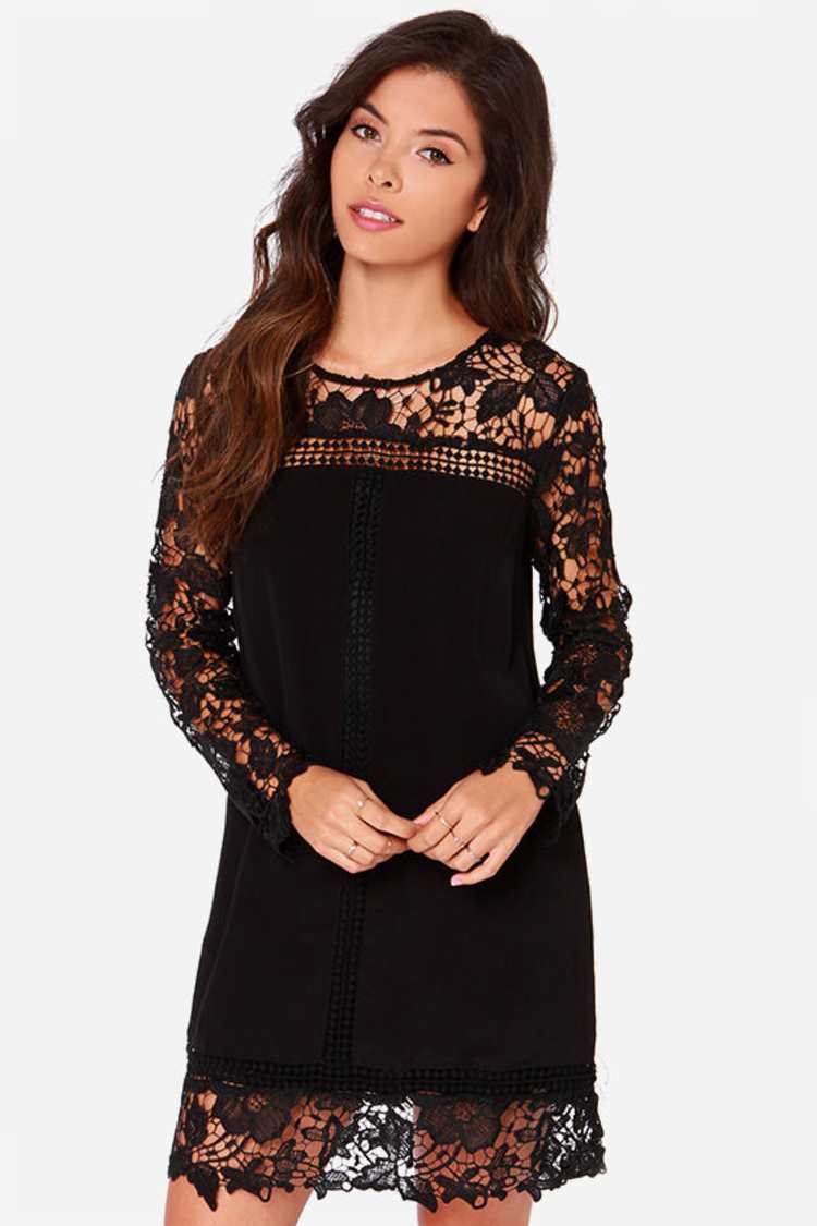 Pretty Black Dress - Lace Dress - LBD - Long Sleeve Dress - $56.00 - Lulus