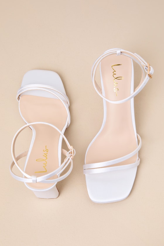 Lulus Loxley White Satin Ankle Strap High Heel Sandals In White