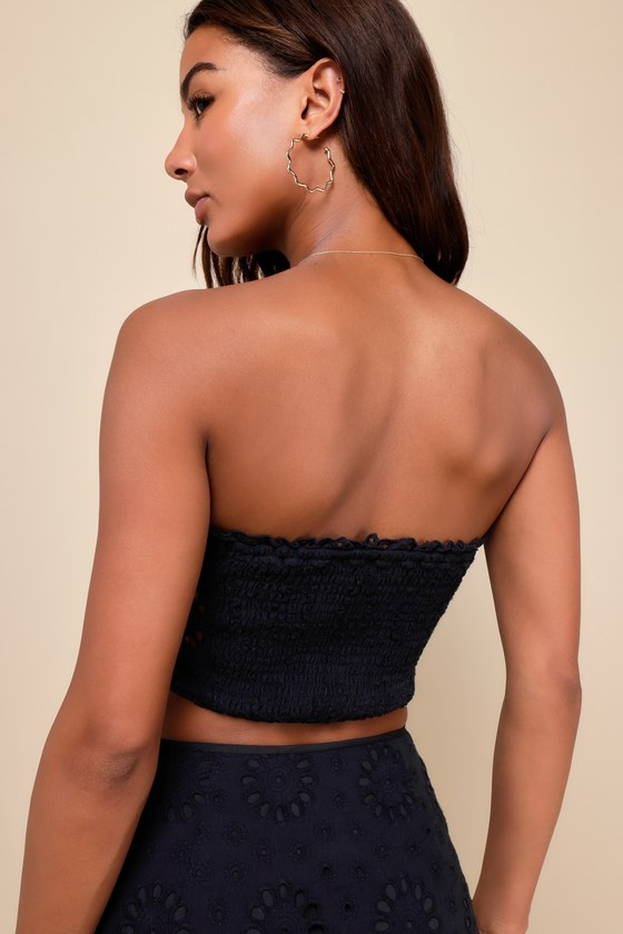 Flirty Praise Black Eyelet Strapless Bustier Crop Top 4