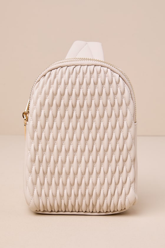 LULUS CUTIE ON THE GO BEIGE TEXTURED QUILTED PUFFY MINI BACKPACK