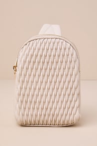 Cutie On The Go Beige Textured Quilted Puffy Mini Backpack