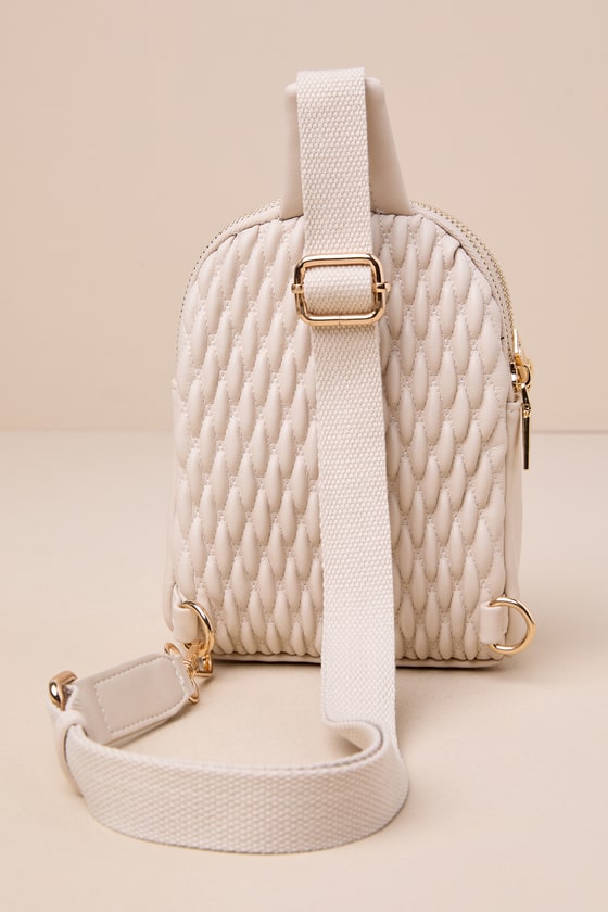 LULUS CUTIE ON THE GO BEIGE TEXTURED QUILTED PUFFY MINI BACKPACK