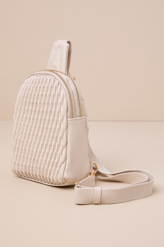 LULUS CUTIE ON THE GO BEIGE TEXTURED QUILTED PUFFY MINI BACKPACK