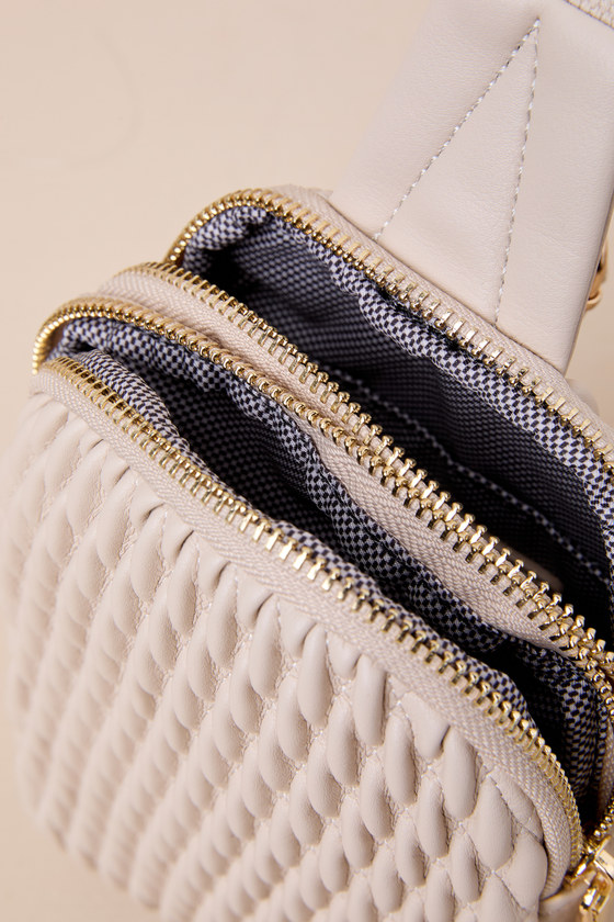 LULUS CUTIE ON THE GO BEIGE TEXTURED QUILTED PUFFY MINI BACKPACK