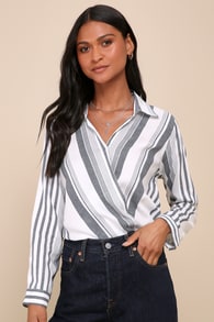 Sail West Blue and White Striped Surplice Top