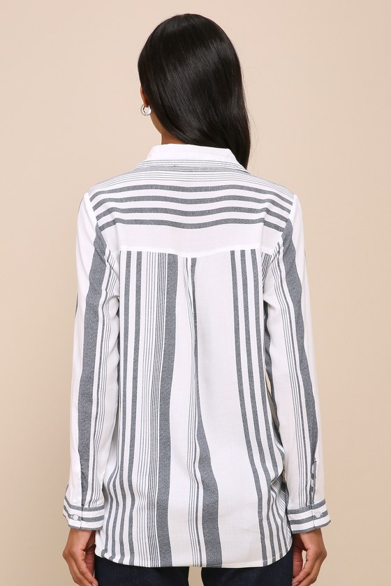 Sail West Blue and White Striped Surplice Top 6