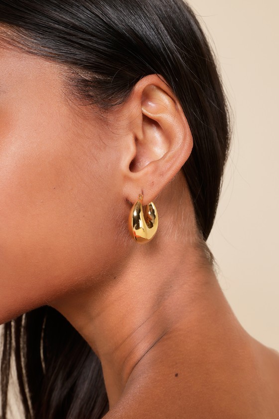 Lulus Timeless Darling Gold Puffy Hoop Earrings