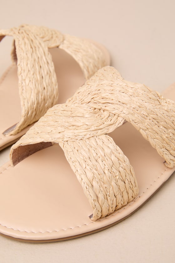 Shop Lulus Mahana Natural Raffia Flat Slide Sandals In Beige