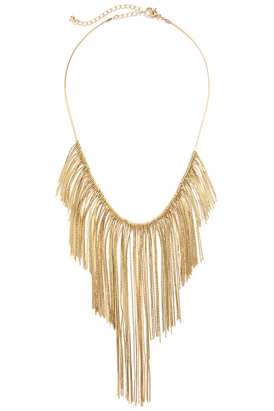 Pretty Gold Necklace Statement Necklace Fringe Necklace 26.00
