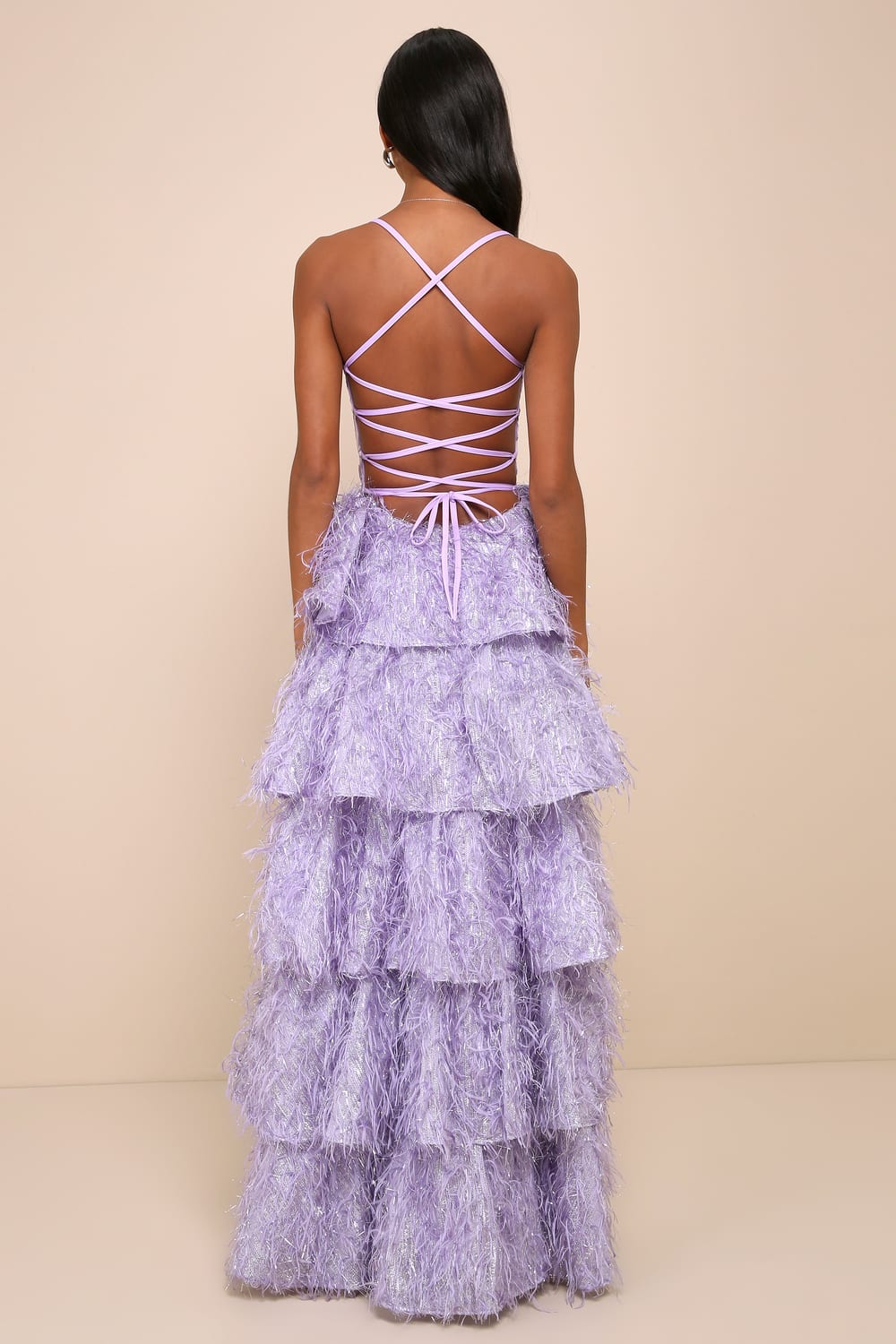 Chic Extravagance Lavender Jacquard Lurex Tiered Maxi Dress