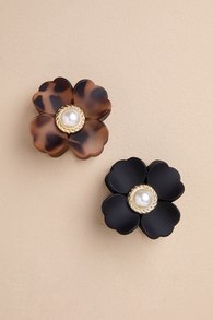Exquisite Stance Black and Brown Tortoise Flower Hair Clip Set
