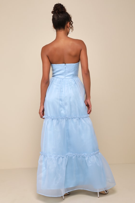 Shop Lulus Exceptional Grace Light Blue Strapless Tiered Bustier Maxi Dress