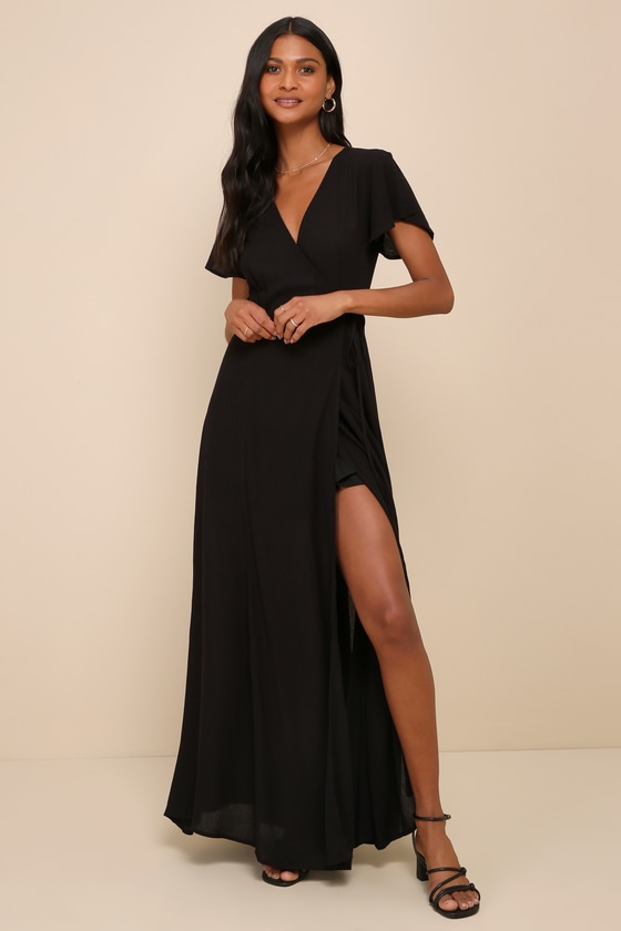 Heart of Marigold Black Wrap Maxi Dress 5