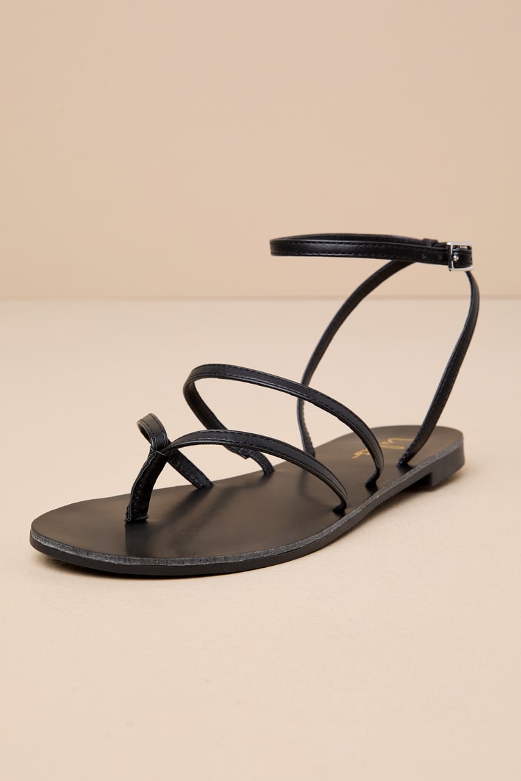 Maire Black Strappy Flat Sandals
