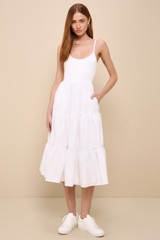 (4p. pack) White Printed Sleeveless Midi Dress - V9 main image 0