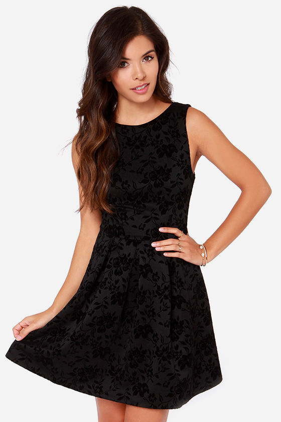 Black Skater Dress - Jacquard Dress - Floral Print Dress - $62.00 - Lulus