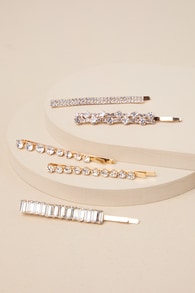 Poised Glitter Gold Rhinestone Five-Piece Hair Pin Set