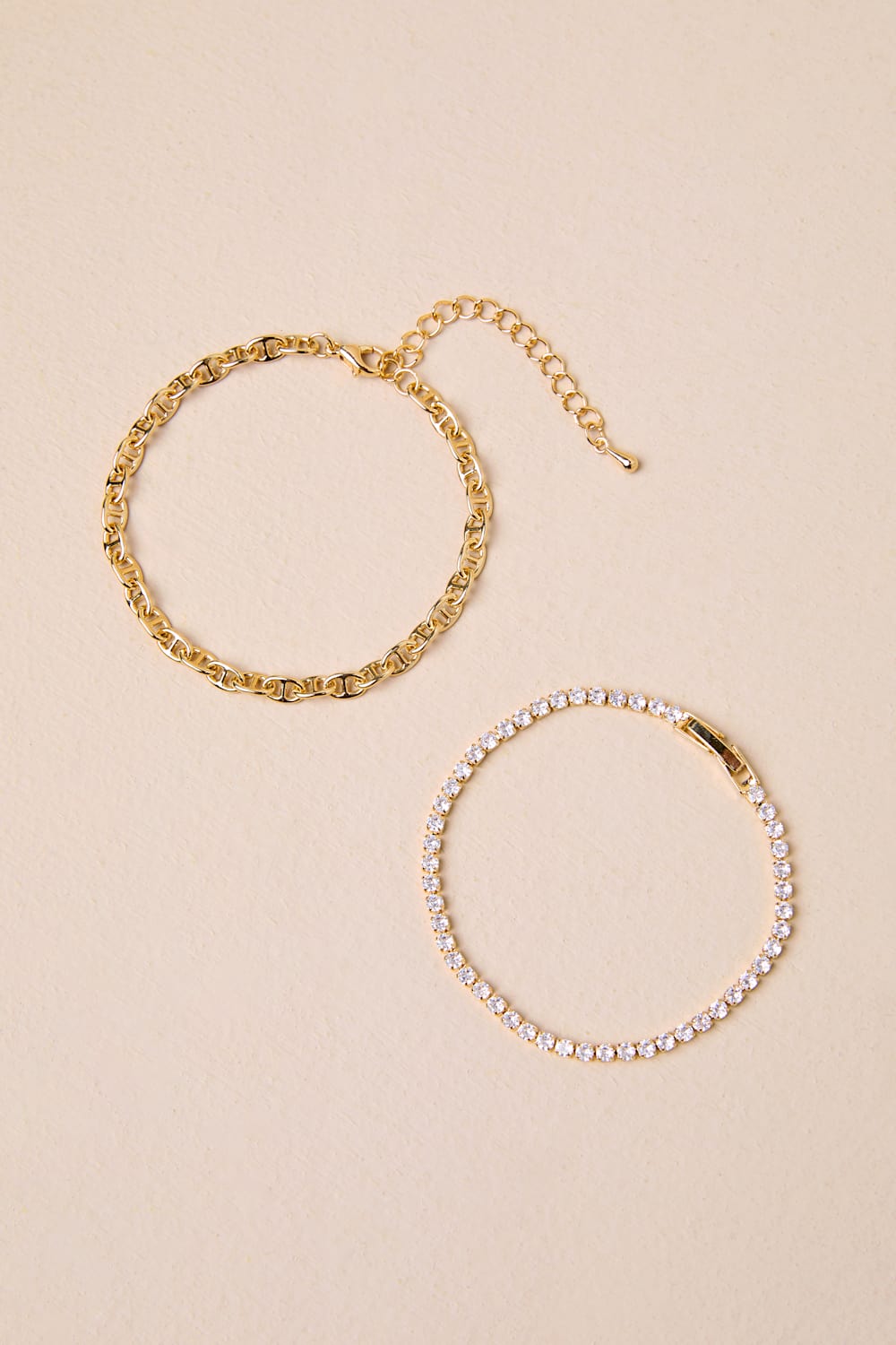 Simple Dazzle Gold Rhinestone Two-Piece Bracelet Set