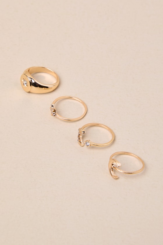 Shop Lulus Starry Sweetheart Gold Moon And Stars 4-piece Ring Set